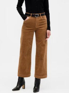 Gap High Rise Wide Leg Cropped Corduroy Pants Womens 16/33R Brown Tan Boho Retro